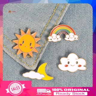 [&_&] Cartoon Sun Moon Cloud Rainbow Enamel Brooch Pin Bag Collar Lapel Badge Jewelry