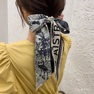 Nueva bufanda de seda de estilo coreano para Primavera, nueva bufanda de seda pequeña, larga, con flores, para mujer, pañuelo pequeño, pañuelo para la cabeza, banda para el pelo