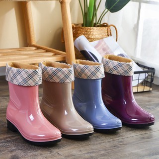 Botas de lluvia de las mujeres de tubo corto de moda botas de lluvia, botas de lluvia antideslizantes, zapatos de agua para adultos, botas de lluvia de agua exterior, zapatos impermeables, zapatos de goma cálidos y de algodón (4)