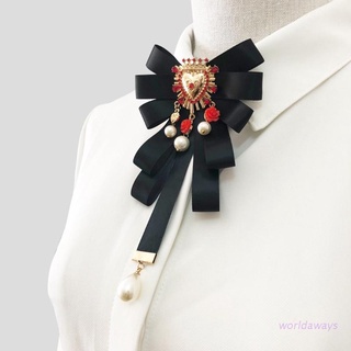 worl Baroque Bowknot Bow Tie Cravat Bowtie Ribbon Ties Brooch Pins Women Jewelry Gift