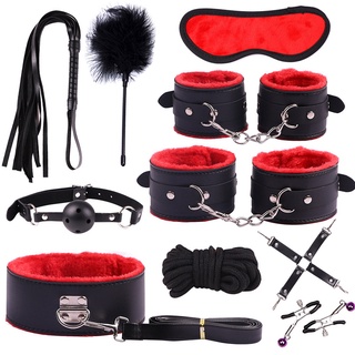 as 10Pcs Adult Bondage Handcuffs Footcuffs Whip Blindfold Intimate Sex Toys Set
