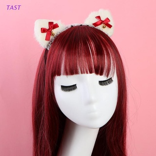 TAST Lolita piel sintética gatito orejas diadema arco rojo campana dorada Animal aro de pelo Halloween Cosplay Pary accesorios de pelo