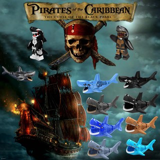 compatible con lego minifigures piratas del caribe fantasma zombie tiburón bloques de construcción juguetes educativos para niños