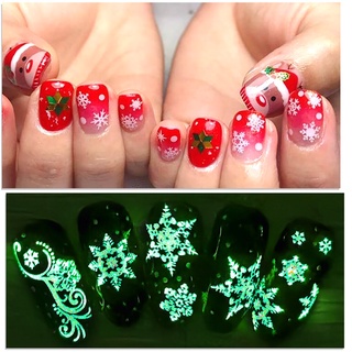 Se 3 pzs calcomanías adhesivas luminosas de navidad copos de nieve para uñas decoración de manicura