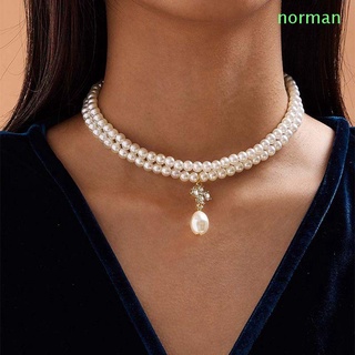 NORMAN1 Geométrico Collar de perlas Lujo Cadena de clavícula femenina Collar de estilo coreano Exquisito Cuentas Elegante Aleación Cadena de suéter Temperamento Doble capa/Multicolor