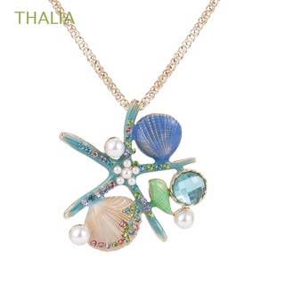 THALIA elegante suéter cadena regalo para mujeres niñas accesorios collar perla concha moda estrella de mar gargantilla de aleación joyería/Multicolor