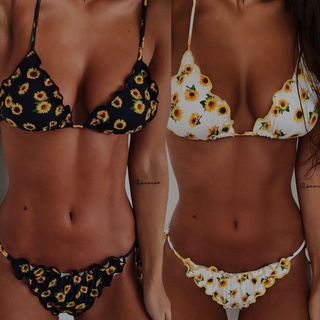 sexy bikinis conjunto de mujeres girasol impresión tankini brasileño trajes de baño de dos piezas