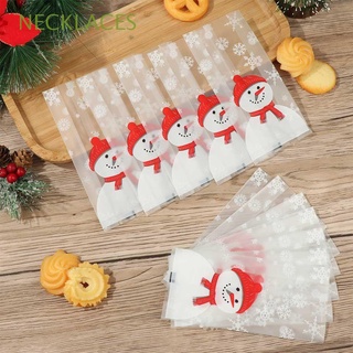 NECKLACES 50PCS|Bolsa de regalo de galletas de Navidad Papá Noel Bolsa de dulces navideños Embalaje de bolsas de plástico Festival Partido Monigote de nieve Transparente Regalo Celofán