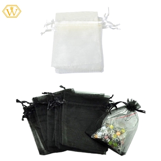 100 bolsas de joyería de Organza negra para bodas, 9 cm x 12 cm
