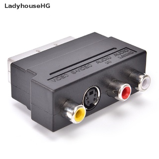 ladyhousehg scart adaptador av bloque a 3 rca phono compuesto s-video con interruptor de entrada/salida oro venta caliente