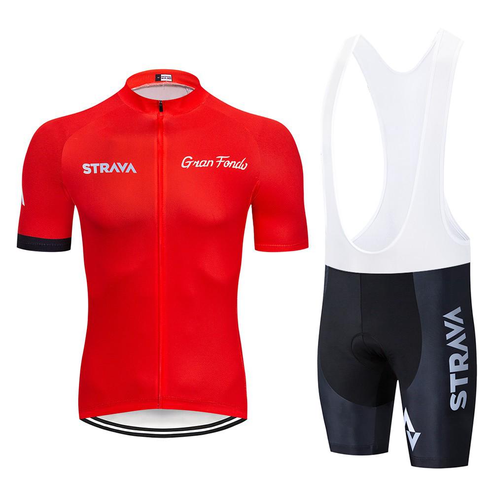 Jersey de bicicleta de fábrica directa STRAVA bicicleta Jersey conjunto corto rojo seco rápido transpirable ciclismo Jersey conjunto MTB bicicleta de carretera ropa (1)