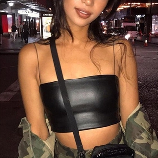 Sexy Fashion Women Short Tank Tops Vest Leather Off Shoulder Halter Blouse Shirt Bra