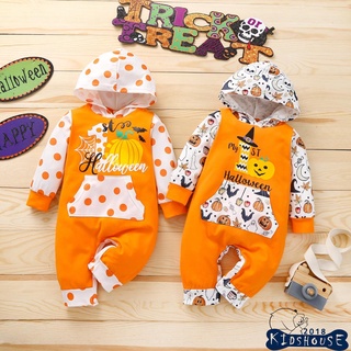 Khh-baby - mono de Halloween, lunares con capucha, manga larga con botones para niñas, niños, 0-12 meses