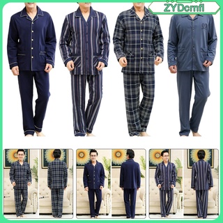 pijama de los hombres tamaño xl ropa de dormir loungewear top y pantalones largos pantalones 100% algodón botón abajo pijama conjunto para el hogar