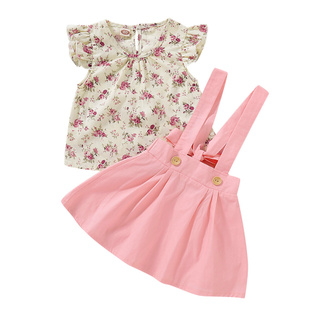 Conjunto De ropa Para niños con estampado Floral+falda De tirantes Para bebés/niñas