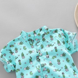 Para Niños Verano Impreso Cuello Camisas De Manga Corta + Pantalones Cortos Conjunto De Dos Piezas (6)
