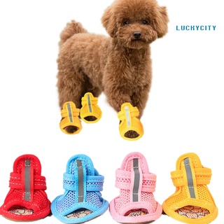 4Pcs Zapatos Para Mascotas De Color Sólido Antideslizante Suela De Goma Sandalias De Perro Exteriores