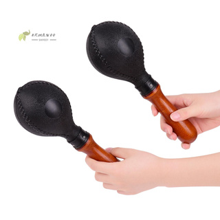 > Pair of Wood Maracas Sand Hammer Percussion Instrument with Plastic Shells Wood Handle