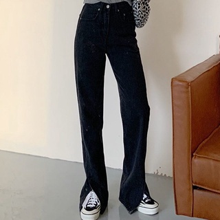 Recto Split Jeans mujer otoño nuevo cintura alta suelta pierna ancha pantalones