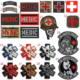 parches bordados médicos con calavera táctica militar moral parches paramédicos cruzados reflectantes bordados insignias