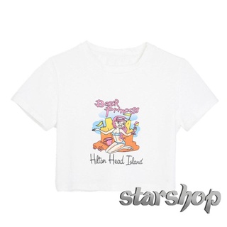 starsbr-camiseta corta de manga corta con estampado de dibujos animados de moda para mujer