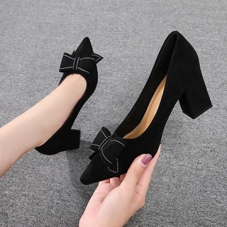 Tacones altos negros con lazo para mujer2020Nuevos zapatos de otoño zapatos de trabajo de tacón medio y bajo zapatos de trabajo para mujeres (3)