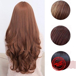 65cm mujeres peluca de pelo largo resistente al calor marrón recto cabello ondulado rizado peluca completa peluca calor z3a1