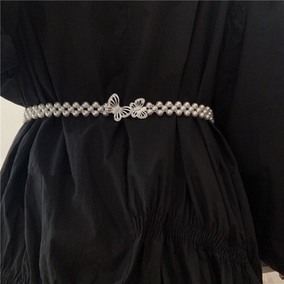 Serendipity bowknot pearl Cinturón Mujeres Todo-Partido Cintura Moda Elástica Mariposa Señoras Cadena Con Falda