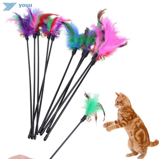 60CM Gato Juguete Divertido Palo Con Plumas De Campana Pequeña Varilla De Juego Juguetes Mascota Producto Color Aleatorio (1)
