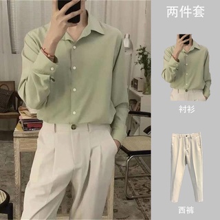 🌈 Listo STOCK🔥Nueva menta verde camisa de los hombres coreanos de manga larga tendencia primavera y verano delgado suelto de alta calidad no hierro camisa Chamarra