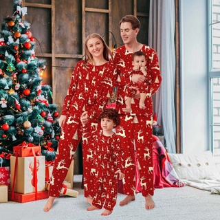 Eastpek Coincidencia Familia Navidad Pijamas Conjuntos , Pjs Con Reno Impreso Tops Rojos + Pantalones De Vacaciones Ropa De Dormir