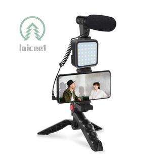 (LC) Smartphone Video Kit Micrófono Luz LED Trípode Montaje Para Fotografía Vlog