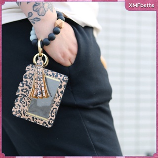 [XMFBSTHS] Womens Wristlet Keychain Key Ring Bracelet Silicone Keys Chain Beaded Bangle Card Holder Purse Wristlet Credit Card