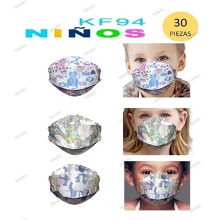 30 Cubrebocas Kf94 infantil para niño y niña