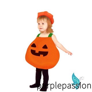 Purp-baby's Cartoon Halloween calabaza disfraz Casual liguero Pullover Tops y sombrero trajes (2)