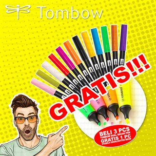 STABILO ¡Libre! Tombow - bolígrafo de doble cepillo (3 unidades, resaltador de bonificación, neón, 1 unidad)