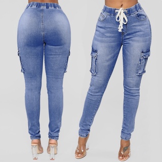las mujeres de la moda diario de talle alto jeans de mezclilla estiramiento delgado pantalones de longitud jeans