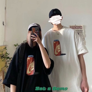 coreano de los hombres sueltos de gran tama?o de manga corta t-shirt moda coca impresión camiseta pareja de moda camisa