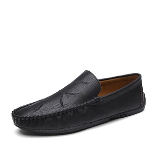 Los hombres Casual zapatos de conducción perezoso de microfibra de cuero deslizamiento en los zapatos negro