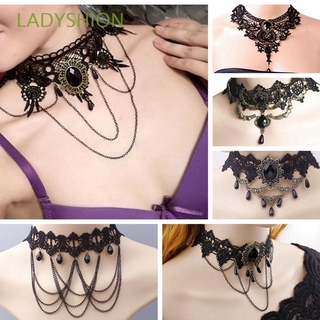 LADYSHION joyería negro Collar de encaje Vintage mujeres Chokers gótico Collar nuevo Sexy Steampunk estilo victoriano cuentas colgante