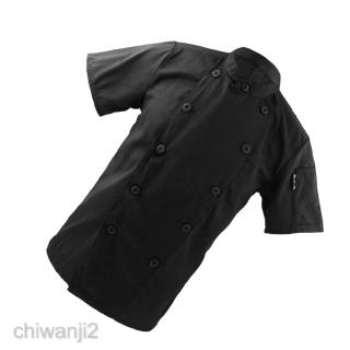 Hombres mujeres doble botonadura de manga corta Chef chamarra abrigo restaurante cocinero uniforme