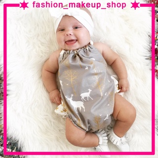 [maquillaje] bebé recién nacido niña ciervo estampado mono mameluco ropa trajes sunsuit