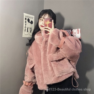 Nuevo abrigo de lana de estilo coreano para mujer2021Abrigo de lana de cordero corto de terciopelo grueso suelto a juego para invierno