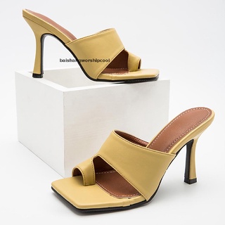 [baishangworshipcool] Womens Toe Ring Heeled Flip Flops Slip On Backless Mules Dress Shoes New Stock (1)