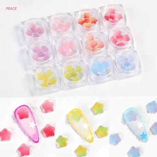 PEACE 5Pcs Gradient Color 3D Soft Candy Resin Heart Stars Nail Art Decorations Charms