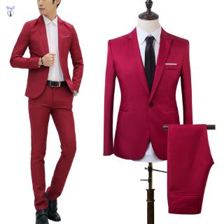 YI 2 piezas de los hombres Slim Fit Formal de negocios esmoquin traje de abrigo pantalones de fiesta de boda fiesta @MY