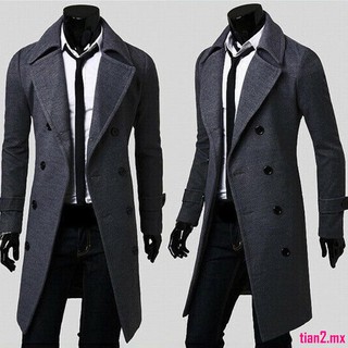 outwear solapa abrigo de los hombres slim fit botón cortavientos cálido otoño invierno casual doble botonadura trabajo de negocios (4)