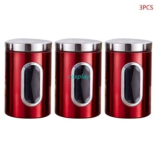 COS 3 Pcs Sealed Moisture-proof Dried Fruit Food Storage Tank Grains Stainless Steel Sugar Storage Jar with Lid Kitchen Container Biscuits Tea Coffee Food Cans