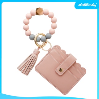 [XMEMVHIJ] Womens Wristlet Keychain Key Ring Bracelet Silicone Keys Chain Beaded Bangle Card Holder Purse Wristlet Credit Card