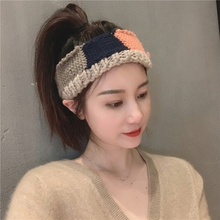 Banda para el cabello de lana tejida de Corea del 2021 banda para el cabello de ala ancha de color de contraste banda pa